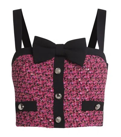 Alessandra Rich Tweed Embellished Crop Top In Pink