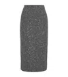 Alessandra Rich Tweed Embellished Midi Pencil Skirt In Gray
