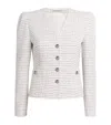 Alessandra Rich Tweed Embellished V-neck Jacket In White