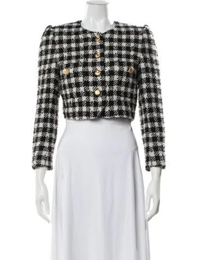 Pre-owned Alessandra Rich Tweed Houndstooth Print Blazer In Black