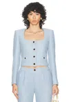 Alessandra Rich Sequined Tweed Square Neck Jacket In Light Blue