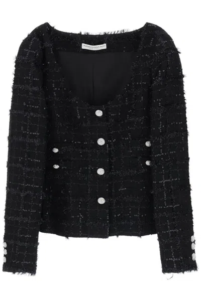 Alessandra Rich Tweed Jacket With Sequins Embell In 黑色的