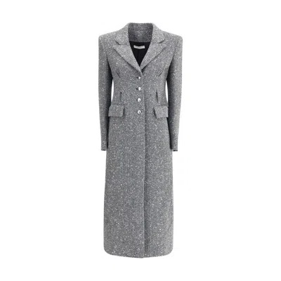 Alessandra Rich Tweed Long Coat In Gray