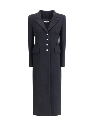 Alessandra Rich Tweed Long Coat In Blue