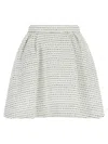 Alessandra Rich Tweed Mini Skirt With Micro Sequins And Pleated Waist In White