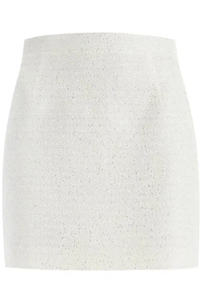Alessandra Rich Tweed Mini Skirt With Sequins In Bianco