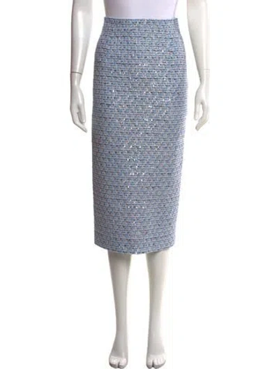 Pre-owned Alessandra Rich Tweed Pattern Midi Length Skirt W/ Tags In Blue
