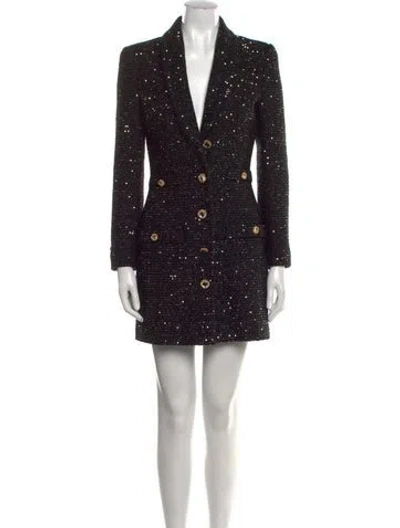 Pre-owned Alessandra Rich Tweed Pattern Mini Dress In Black