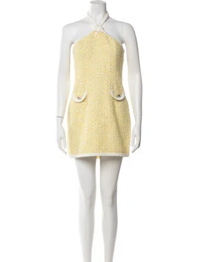 Pre-owned Alessandra Rich Tweed Pattern Mini Dress In Yellow