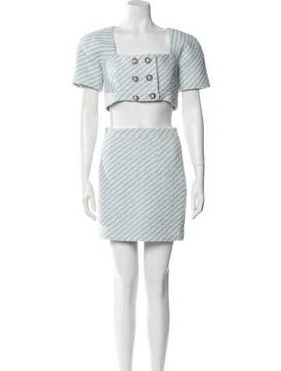 Pre-owned Alessandra Rich Tweed Pattern Skirt Set In Blue