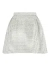 Alessandra Rich Tweed Mini Skirt With Micro Sequins And Pleated Waist In White