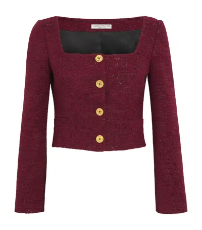 Alessandra Rich Cropped Sequin-embellished Tweed Jacket In Burgundy