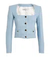 Alessandra Rich Sequined Tweed Square Neck Jacket In Blue