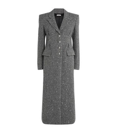 Alessandra Rich Tweed Sequinned Coat In Gray