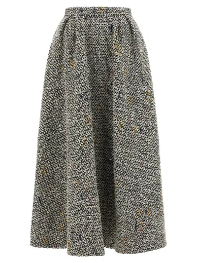 Alessandra Rich High-waisted Pleated Tweed Midi Skirt In Black
