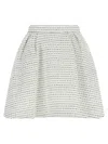 Alessandra Rich Tweed Mini Skirt With Micro Sequins And Pleated Waist In White