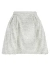 Alessandra Rich Tweed Mini Skirt With Micro Sequins And Pleated Waist In White