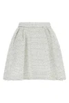 Alessandra Rich Tweed Mini Skirt With Micro Sequins And Pleated Waist In White