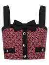Alessandra Rich Wool Blend Tweed Top With Micro-sequin Embroidery And Bow Detail In Pink