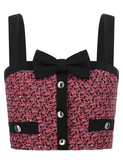 Alessandra Rich Tweed Top With Bow And Sequin Accents In Pink