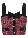 Alessandra Rich Wool Blend Tweed Top With Micro-sequin Embroidery And Bow Detail In Pink