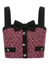 Alessandra Rich Tweed Top With Bow And Sequin Accents In Nude