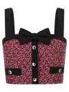 Alessandra Rich Wool Blend Tweed Top With Micro-sequin Embroidery And Bow Detail In Pink
