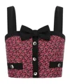 Alessandra Rich Wool Blend Tweed Top With Micro-sequin Embroidery And Bow Detail In Pink
