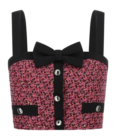 ALESSANDRA RICH SEQUIN-EMBELLISHED TWEED TOP