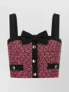 Alessandra Rich Wool Blend Tweed Top With Micro-sequin Embroidery And Bow Detail In Pink