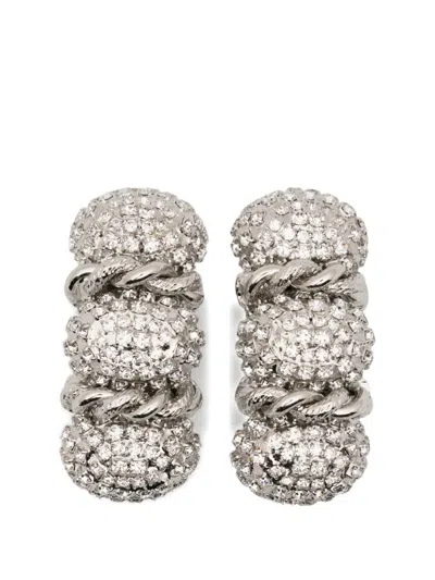 Alessandra Rich Twisted Embellished Bijoux Earrings In Gray