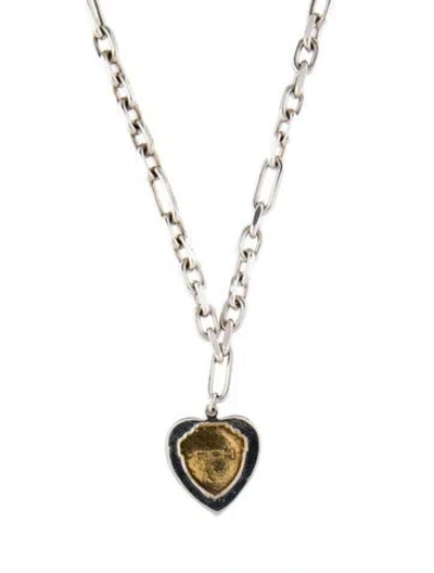 Pre-owned Alessandra Rich Two-tone Heart Pendant Necklace, 25" In Multi