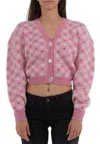 Alessandra Rich Cropped Crystal-embellished Checked Mohair-blend Cardigan In Pink