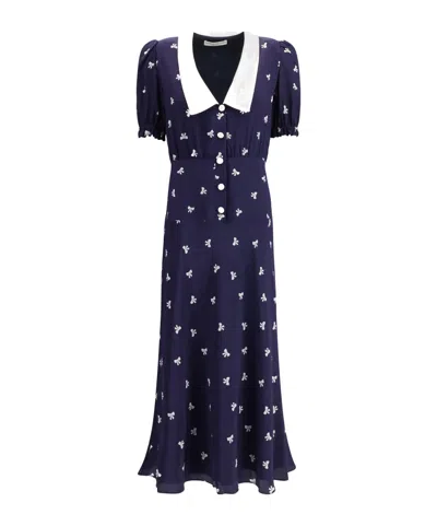 ALESSANDRA RICH V-NECK LONG-SLEEVED DRESS