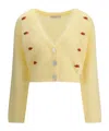 Alessandra Rich Floral-embroidered Cardigan In Yellow