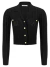 Alessandra Rich V-neck Openwork Knit Cardigan In Black