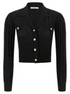 Alessandra Rich V-neck Openwork Knit Cardigan In Black