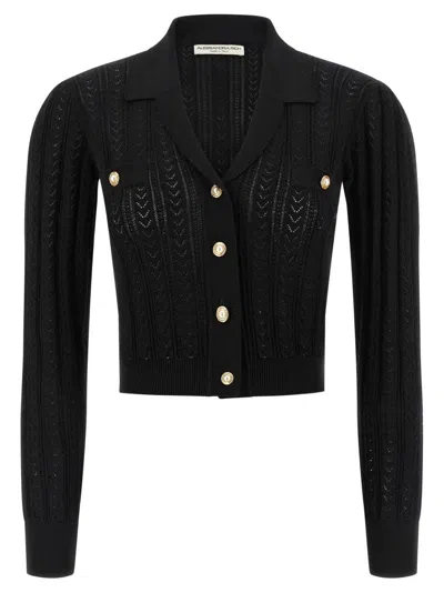ALESSANDRA RICH V-NECK OPENWORK KNIT CARDIGAN