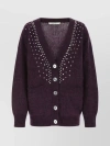Alessandra Rich Button-front Crystal-embellished Mohair Cardigan In Black