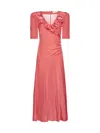 Alessandra Rich Polka-dot Silk Midi Dress In Coral-white