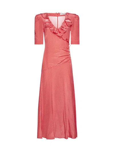 ALESSANDRA RICH V-NECK RUFFLED DRESS