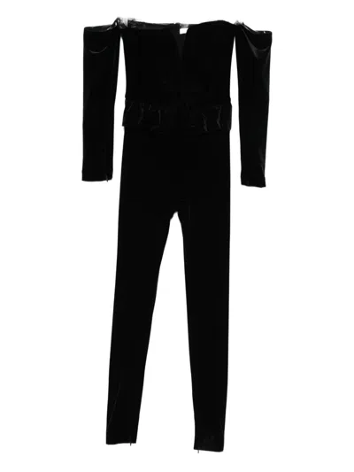 Alessandra Rich V-neck Velvet Jumpsuit In Black