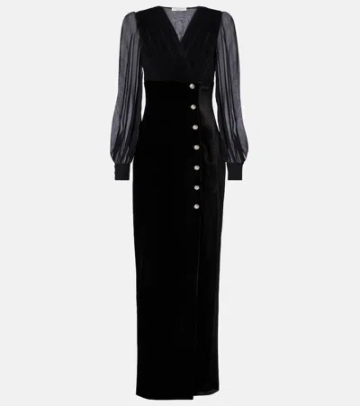Alessandra Rich Velvet And Georgette Gown In Black