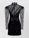 Alessandra Rich Paneled Gathered Lace And Ruched Velvet Mini Dress