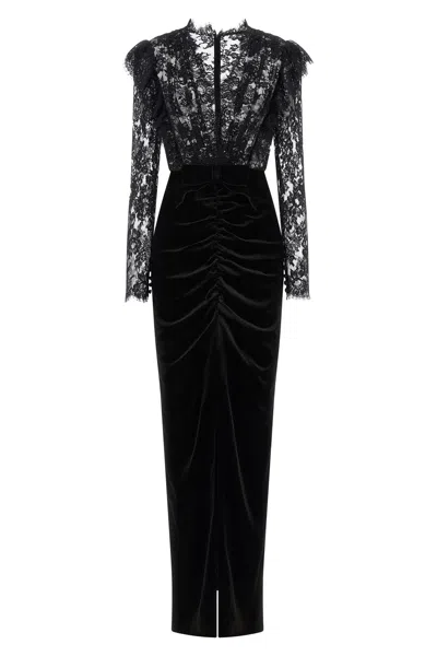 ALESSANDRA RICH VELVET AND LACE DRESS