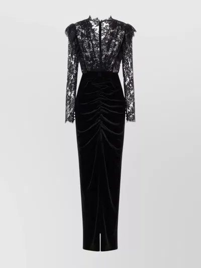 ALESSANDRA RICH VELVET AND LACE DRESS