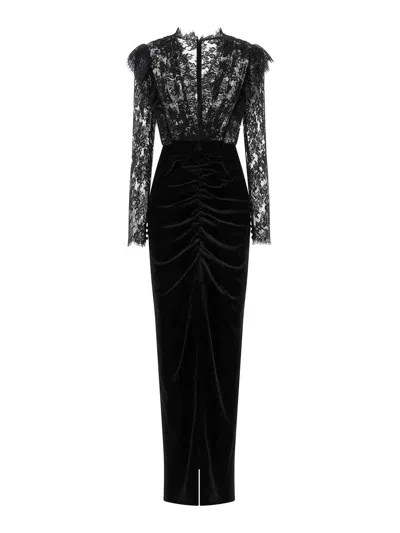 Alessandra Rich Velvet And Lace Dress In Black