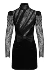 Alessandra Rich Paneled Gathered Lace And Ruched Velvet Mini Dress In Black