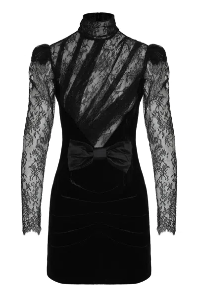 Alessandra Rich Velvet And Lace Mini Dress In Black