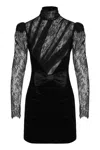 Alessandra Rich Paneled Gathered Lace And Ruched Velvet Mini Dress In Black